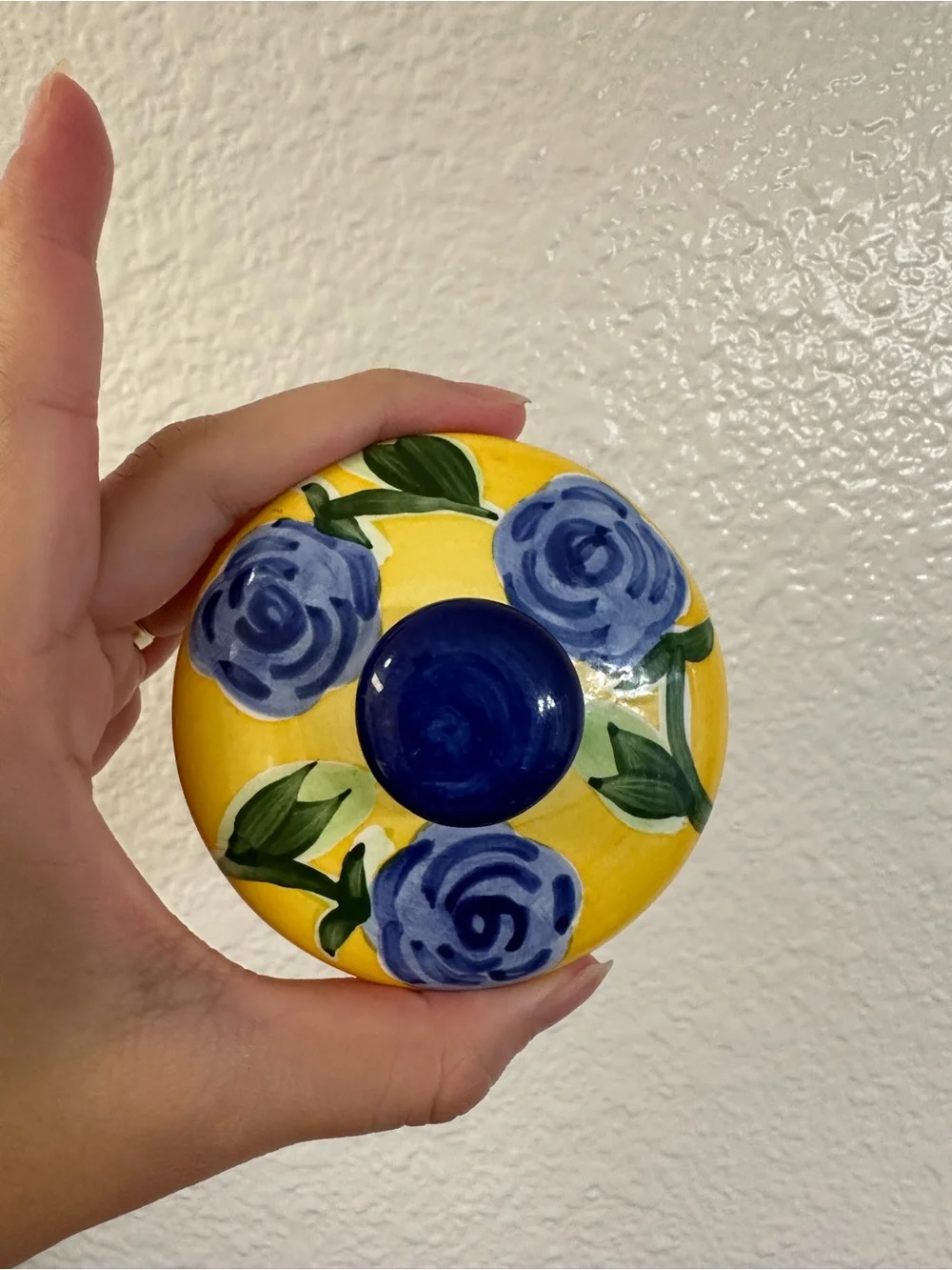 Hand-Painted Blue Floral Ceramic Canister with Lid